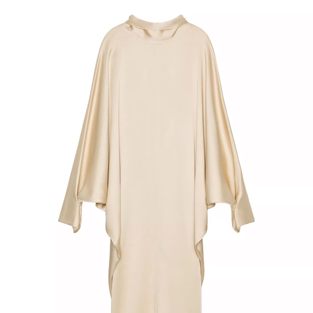 Zara Beige Midi Dress with Draped Sleeves